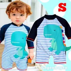 【新品】S 80-95cm ベビー 水着 ラッシュガード 男の子 恐竜 ネイビー