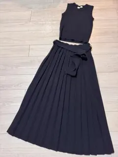 ビームス　BEAMS セットアップ　ノースリーブ　プリーツスカート　ネイビー