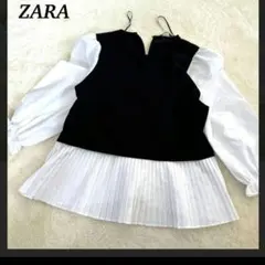 ZARA　ザラ　プリーツブラウス　コントラストブラウス