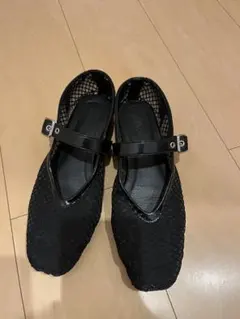 ブラックメッシュフラットシューズ ミラオーエン