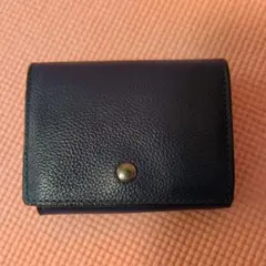 ネイビー レザー 三つ折り財布 ゴールド金具
