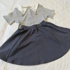 【美品】　ストライプ襟付きTシャツとフレアスカートセット