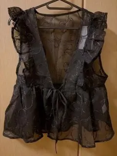 【赤字】Helm 花柄刺繍 シアーベスト ブラック　M