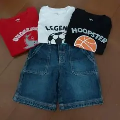 ジンボリー　キッズ　夏服まとめ売り　Tシャツ3枚セット　デニムハーフパンツ　4Tのサムネイル