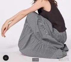 GU ティアードマキシスカート L 88 BLACK チェック