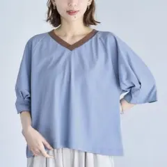 スタディオクリップ＊USAコットンリンガーVネックT ブルー 新品