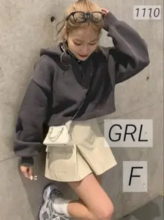 1110 GRL グレイル フード付きハーフジップショート丈ニットトップス