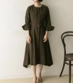 セルフォード　シャツワンピース　ノーカラー　ロング　ベルト付き