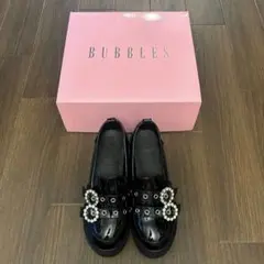 BUBBLES ダブルベルトローファー 厚底 ビジュー ブラック