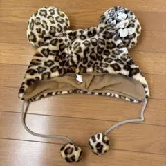 美品！　ディズニー　ヒョウ柄　ミニーマウス　耳付き帽子　ふわふわ