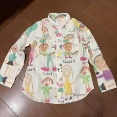 デニムダンガリー子供の絵プリント長袖シャツ