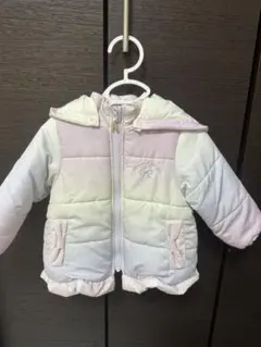 フード付き中綿コート 80cm ピンク/ホワイト