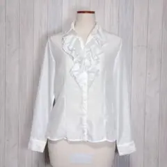 【ONEIROS】長袖 胸元フリルシャツブラウス ドット柄 フォーマル オフ白