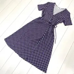【美品】DVF シルク100% ワンピース　ギンガムチェック　パープル