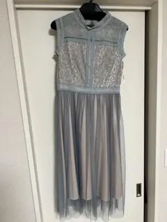 ライトブルー　レース　チュールドレス　パーティードレス