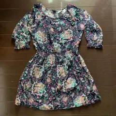 GAP KIDS★花柄 七分袖ワンピース ネイビー系★120★