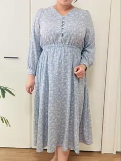 ハニーズ 3L 花柄ロングワンピース ブルー 小花柄 大きいサイズ 【美品】