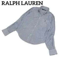 美品✨ラルフローレン ストライプシャツ ポニー刺繍 ブルー×ホワイトレディースM