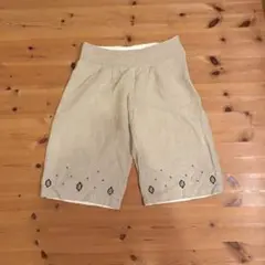ワッフリッシュワッフル 刺繍デザイン ハーフパンツ ベージュ ナチュラル系
