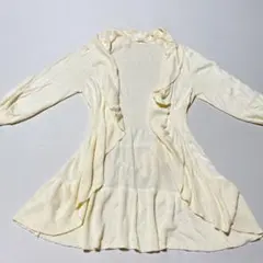 grobe グローブ　クリーム色 長袖オープンフロントロングフリルカーディガン