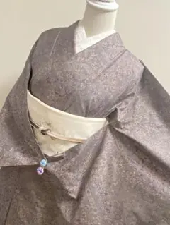 正絹　大島紬　袷　グレー、ピンク、ブラウン　裄69