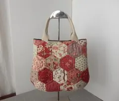 優しい色合のヘキサゴンのトートバッグ こうの早苗 ハンドメイドパッチ