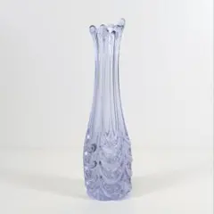 【美品】レトロ ガラス花瓶 ブルー 一輪挿し フラワーベース フリルのサムネイル