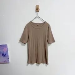 ユニクロ　ランダム　リブ　クルーネック　Tシャツ M 　ベージュ　半袖