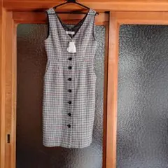 千鳥格子柄 ノースリーブ タイトワンピース