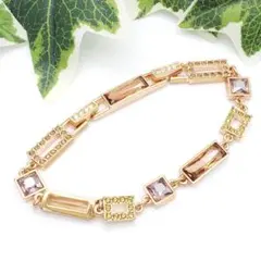 極美品✨SWAROVSKI ブレスレット マルチカラー ゴールド スクエア