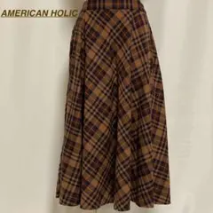 337 AMERICAN HOLIC ブラウン系チェック フレアスカート