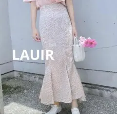 ラウアー 花柄 スリットマーメイドスカート ウエストバックゴム ピンク Sのサムネイル