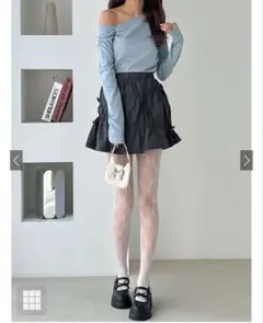 ナイロンドロストリボンミニスカート　チャコール
