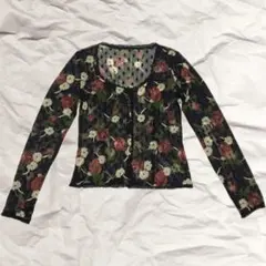 O y2k フェアリーコア シースルー シアー 花柄 ブラウス 長袖 トップス