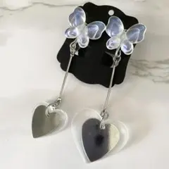 ハンドメイド バタフライハートイヤリング シルバー