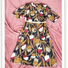 古着 ワンピース モダン ワンピース 昭和レトロ ヴィンテージ チューリップ柄