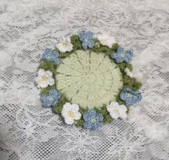 ハンドメイド コースター 水色 花 かぎ針編み 小物置き インテリア
