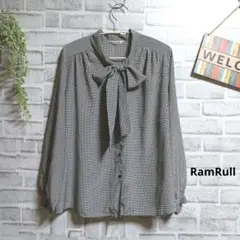 ボウタイブラウス 千鳥格子 袖タック ギャザー 大人可愛い 上品 大きいサイズ