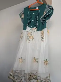 SHEIN キッズ ドレス 花柄刺繍グリーン サイズ6Y（110〜120）涼しいのサムネイル