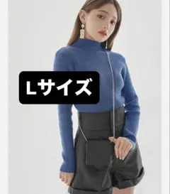【即購入歓迎◎】 GRL ボトルネックリブニットトップス ダークブルー Lサイズ