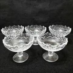 ✨脚付きデザートグラス デザートグラス フロストガラス 花柄 昭和レトロ