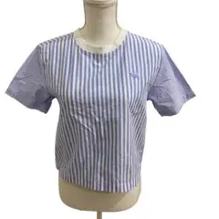 adidas 半袖 ストライプ クロップドシャツ コットンシャツ XS used