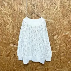 GLOBAL WORK 長袖ニット セーター 透かし編み カジュアル ホワイト