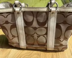 COACH シグネチャー ハンドバッグ ブラウン×ホワイト