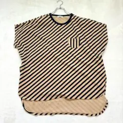 nn078 良品✨ストライプ柄チュニックTシャツ ロング丈 半袖 体型カバー