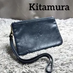 Kitamura キタムラ レザー ミニポーチ 濃紺 ハンドストラップ付き