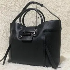 【極美品】TODS ショッピングバッグ ダブルT ラージ 2way シボ革 黒