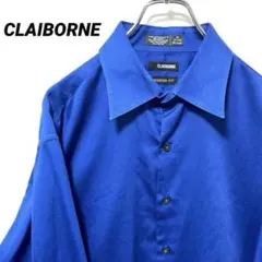 T-257 CLAIBORNE 長袖シャツ 無地 青 XXL ビッグ USA古着