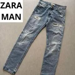 ZARA MAN ダメージ加工　ジーンズ　デニム　メンズ　ライトブルー　M