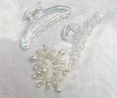 GU 透明・パールビーズ付きヘアアクセサリー3点セット